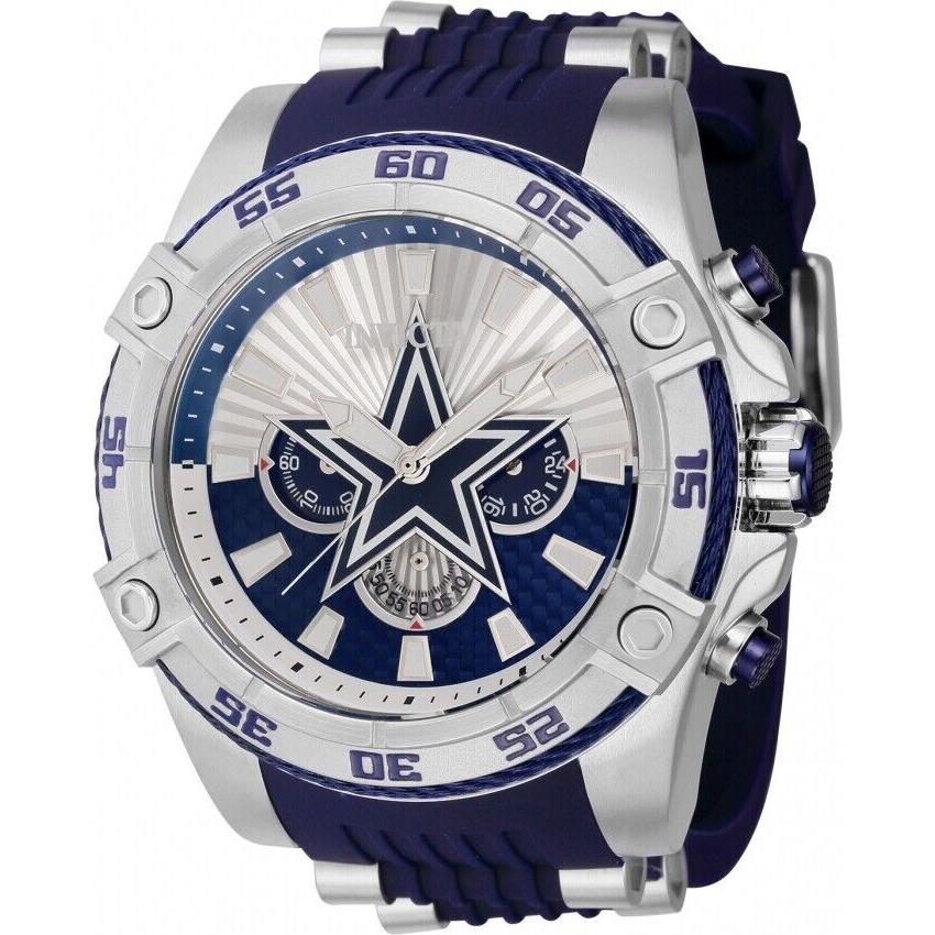 Invicta Men`s Nfl Dallas Cowboys 52mm Quartz Silver Blue Dial Watch 41963