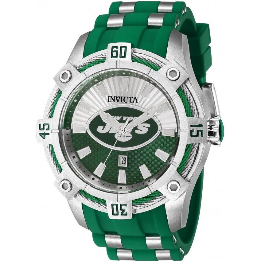 Invicta Nfl York Jets Quartz Green Dial Men`s Watch 43325 - Dial: Green, Band: Two-tone (Green and Silver-tone), Bezel: Silver-tone