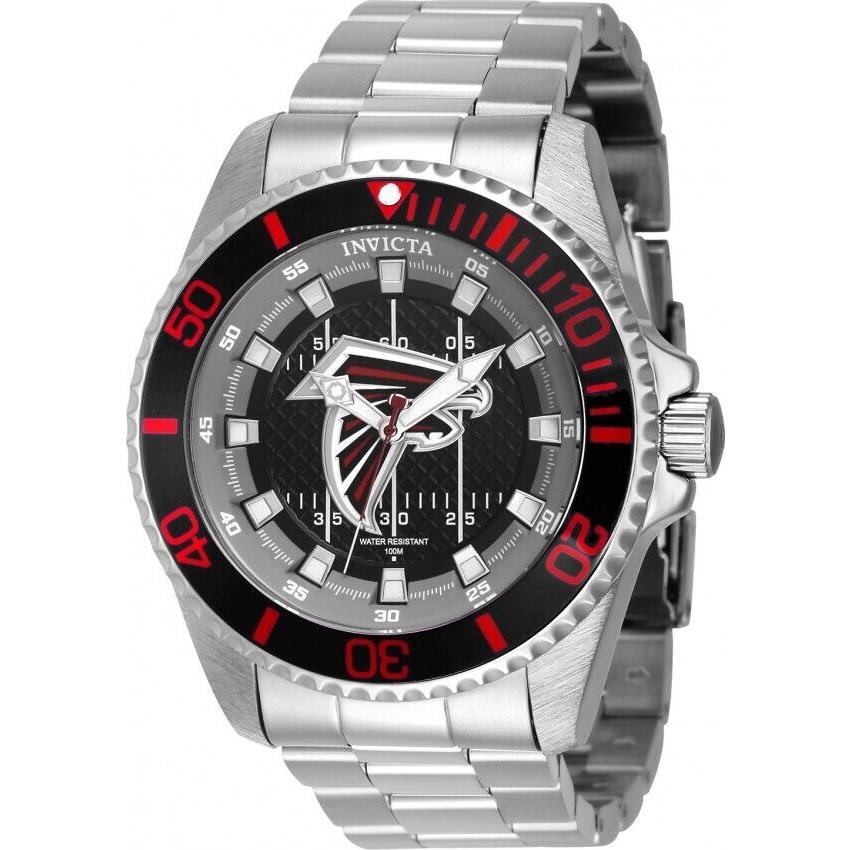 Invicta Men`s 47mm Nfl Atlanta Falcons Red Black Dial Silver Bracelet SS Watch