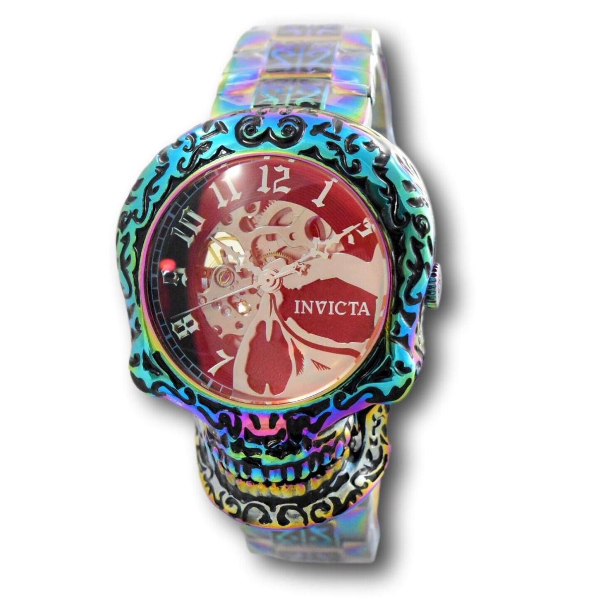 Invicta Artist Skull Automatic Men`s 50mm Iridescent Rainbow Tinted Watch 35110