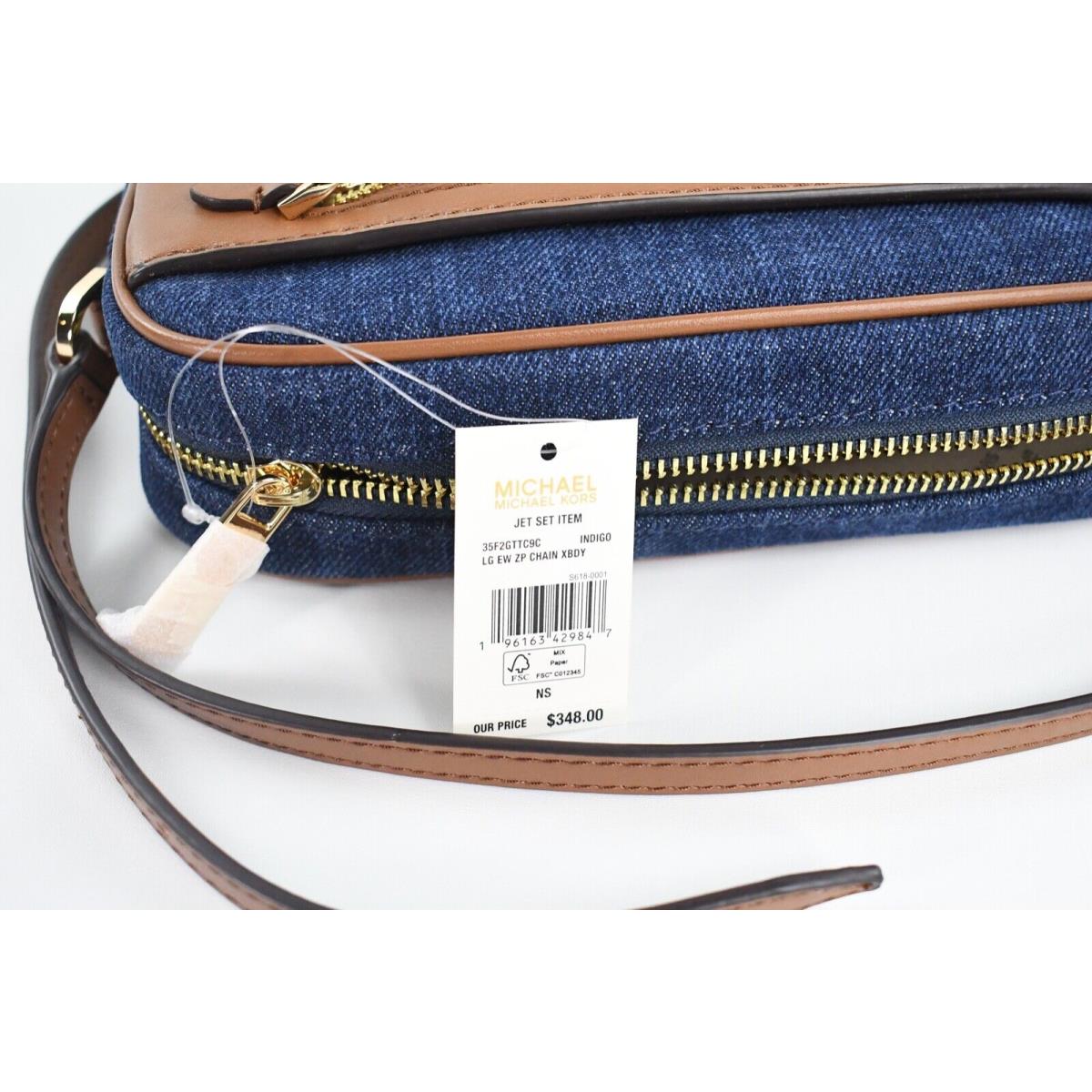 Michael Kors Jet Set Large East West Indigo Denim Zip Chain Crossbody