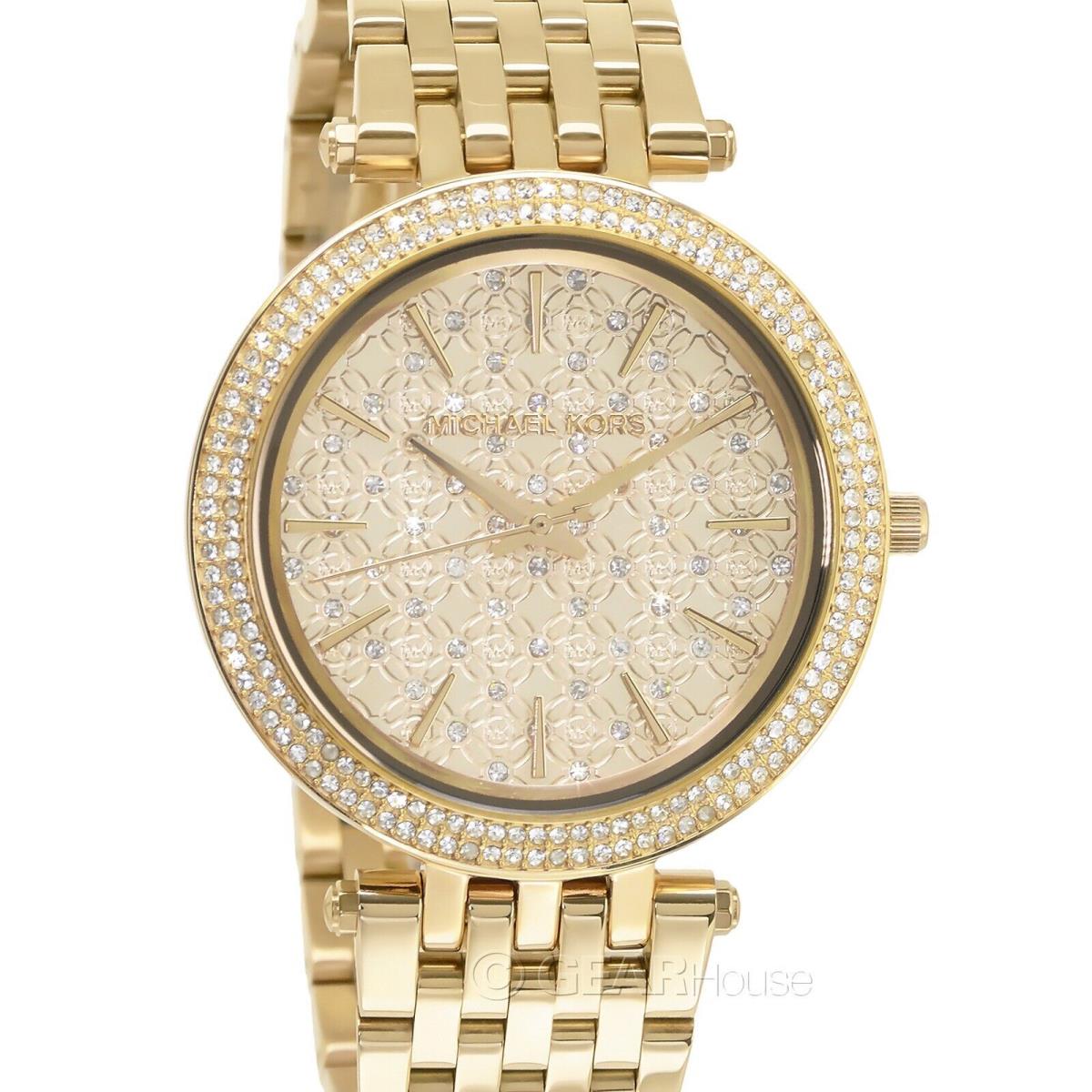 Michael Kors Darci Womens Gold Watch Crystals Logo Dial Stainless Steel B
