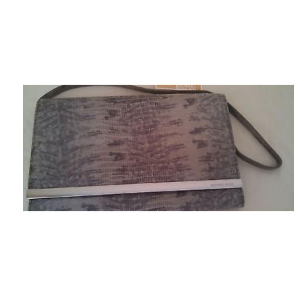 Michael Kors Silver Gray Snake Leather Purse Clutch Shoulder Bag Large Gift