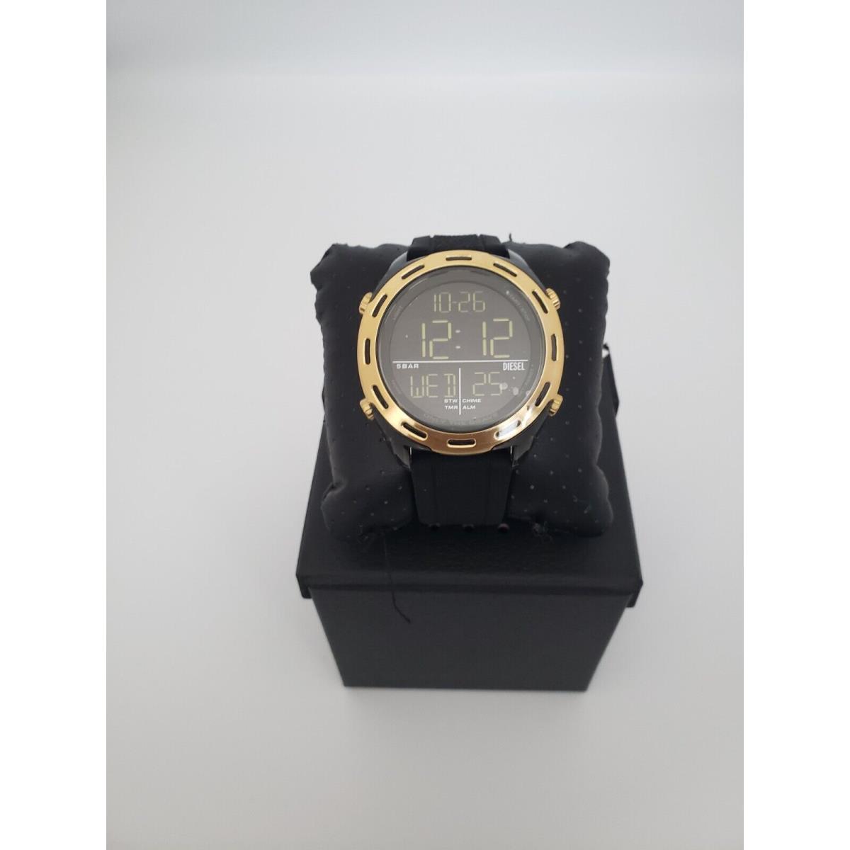 Diesel Men`s Crusher Digital Gold Tone Black Silicone 46 Mm Watch Dz1901