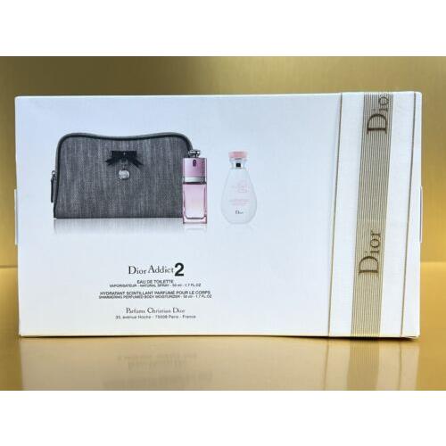 Dior ADDICT2 3pcs Set 1.7oz Edt +1.7oz Perfumed Body Moisturizer +make Up Bag