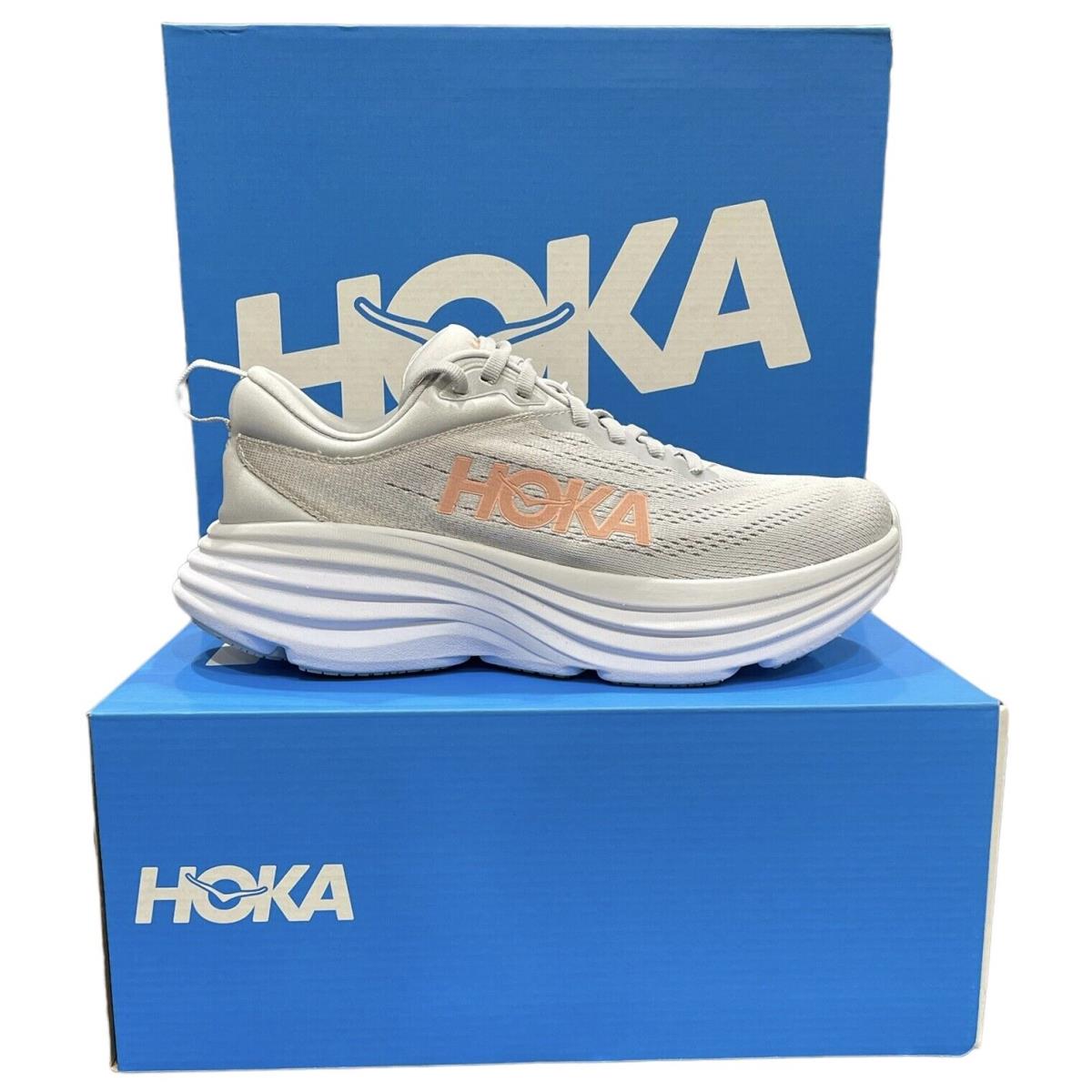 Hoka One One Bondi 8 Women`s Running Shoes Harbor Mist Lunar Rock Sizes 6-11