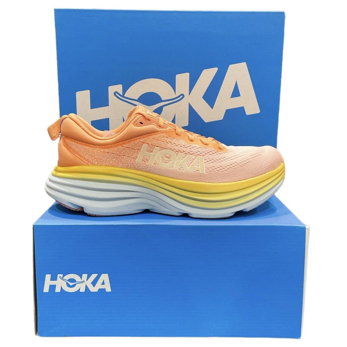 Hoka One One Bondi 8 Women`s Running Shoes Shell Coral Peach Sizes 6-11