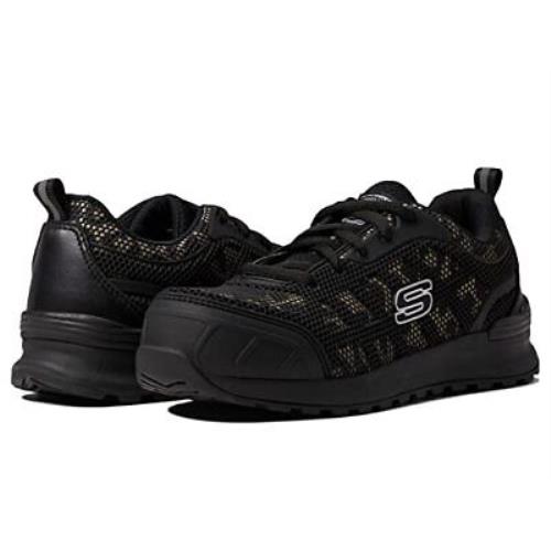 Skechers Women`s Bulklin-lyndale Industrial Shoe Black/leopard