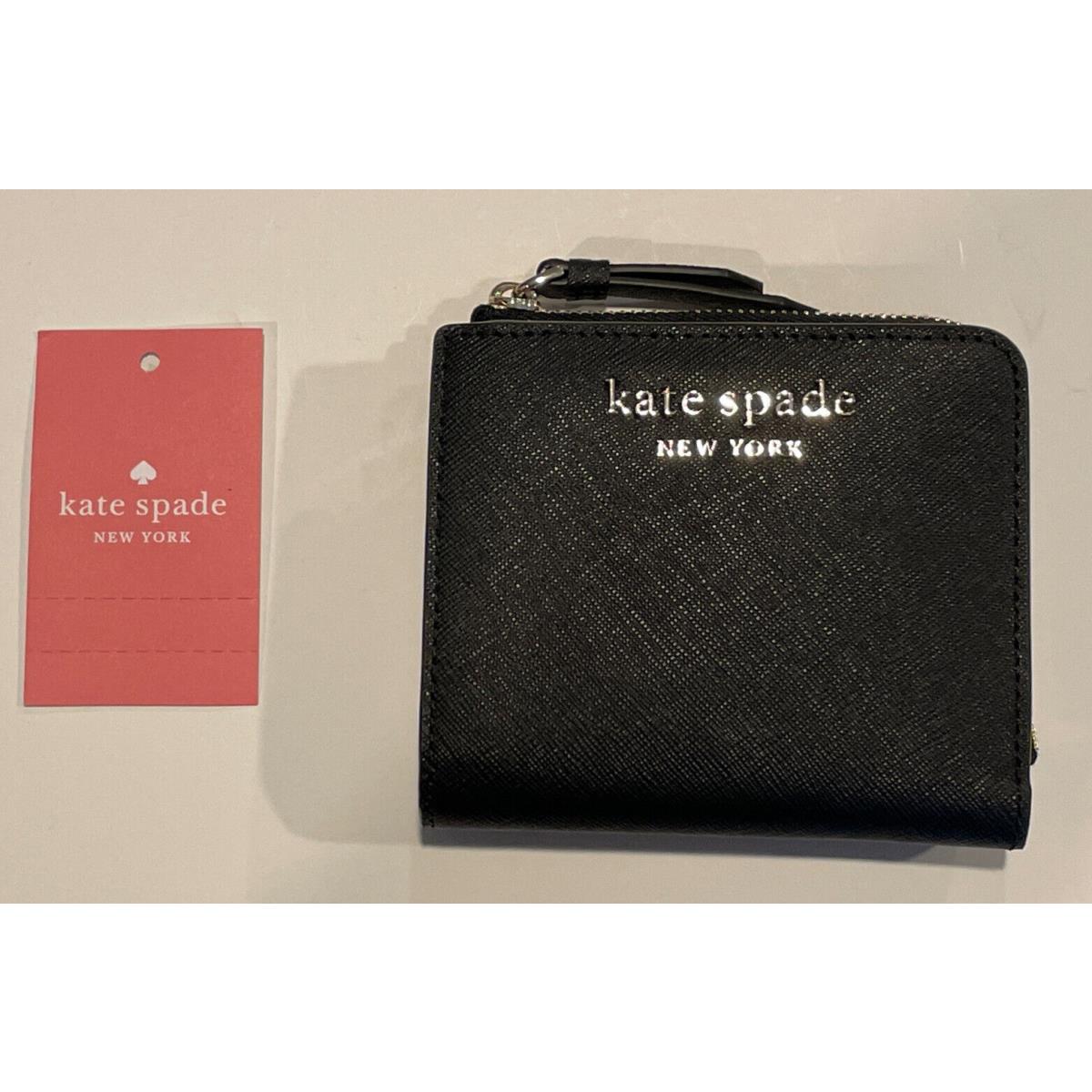 Kate Spade Small Zip Bifold Wallet Cameron Black Gold Tone Accents