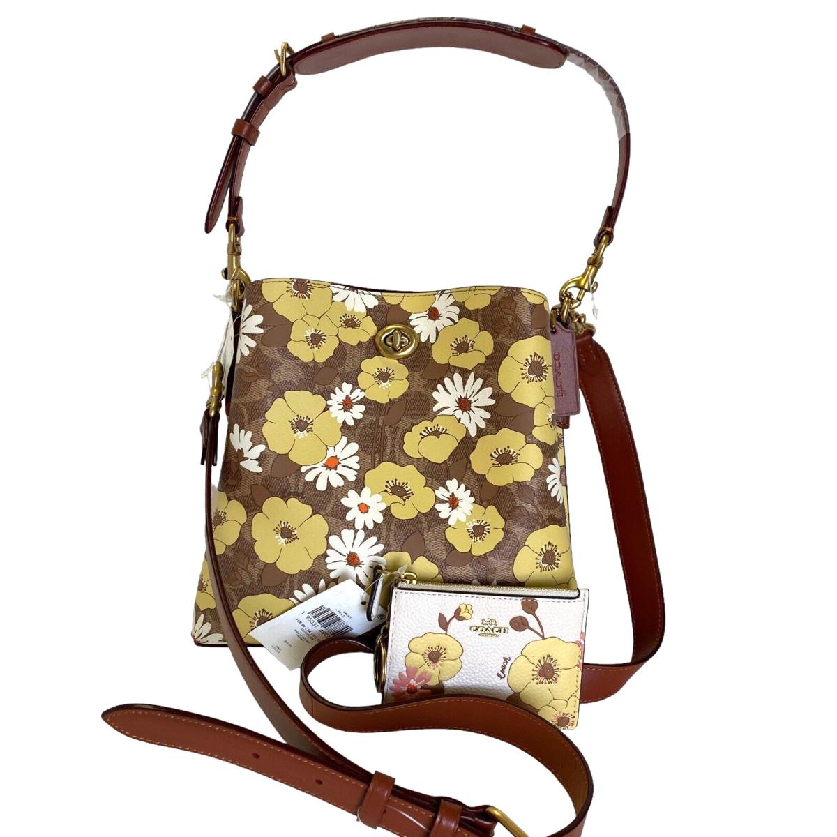 Coach Willow Bucket Bag Canvas Floral Print Tan Rust and Mini ID Chalk Multi