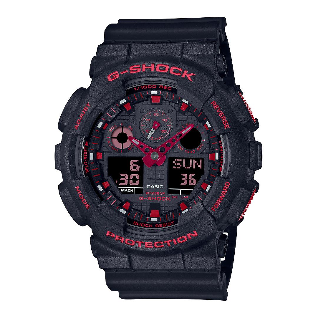 Casio G-shock GA100BNR-1A Men`s XL 3-Eye Matte Ignite Red Black Ana-digi Watch