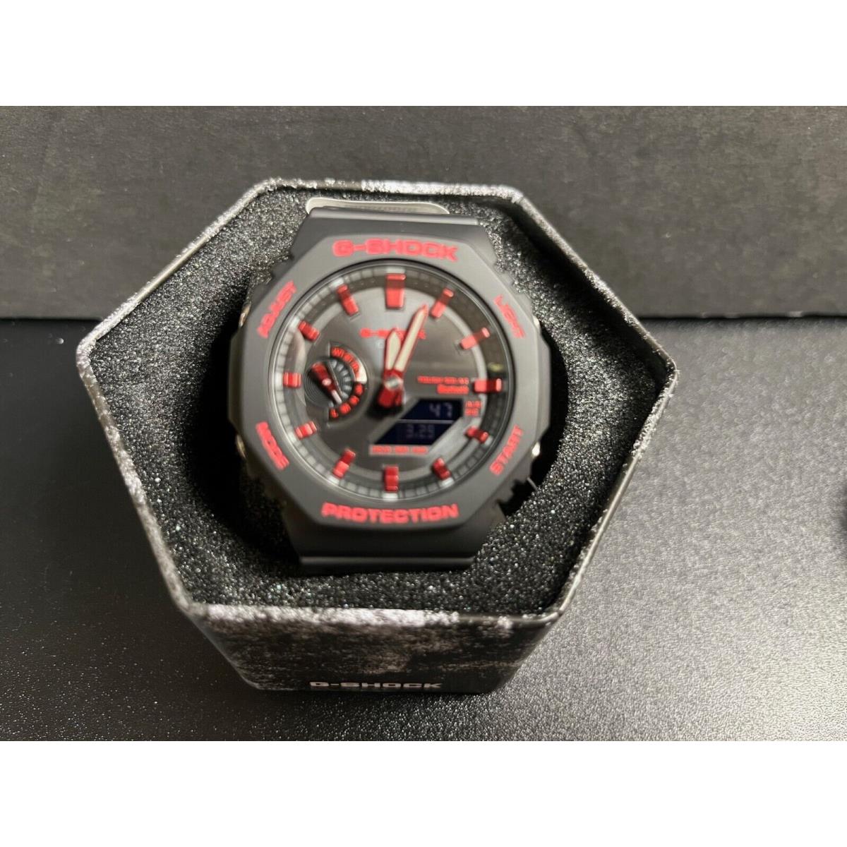 Casio G-shock GAB2100BNR-1A Men`s Watch Blk /red Analog-digital Watch - Dial: Red, Band: Brown