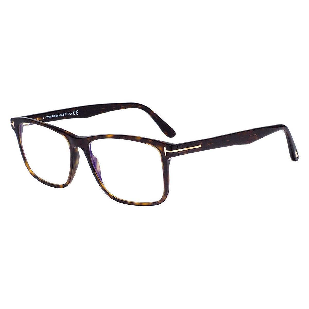 Tom Ford FT5752-B Eyeglasses Shiny Classic Dark Havana/t Logo/blue Block 53mm