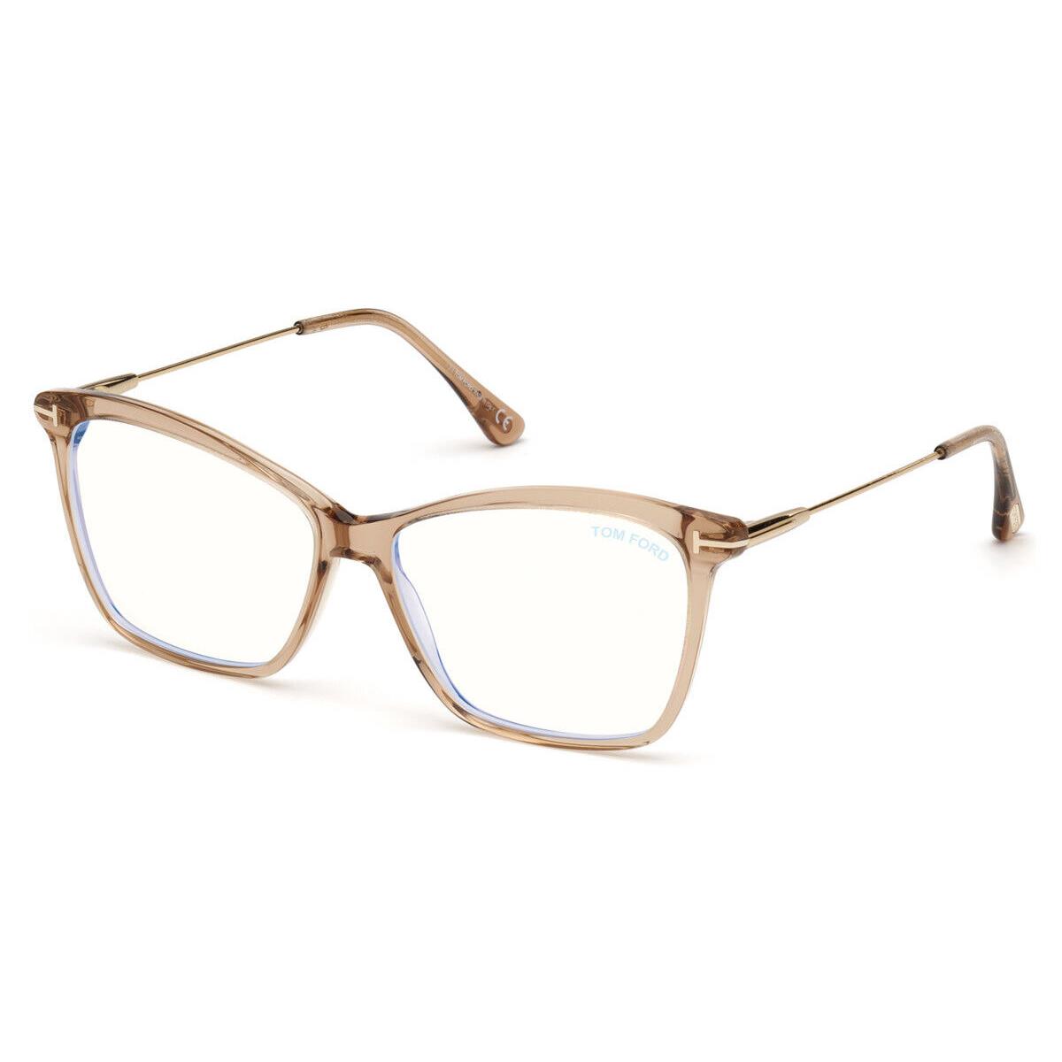 Tom Ford FT5687-B Eyeglasses Shiny Rose Champagne Shiny Rose Gold Blue 56mm