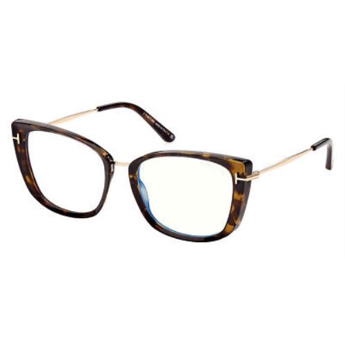 Tom Ford FT5816-B Eyeglasses Women Cat Eye 53mm - Frame: Shiny Classic Dark Havana/Rose Gold/T Logo, Lens: