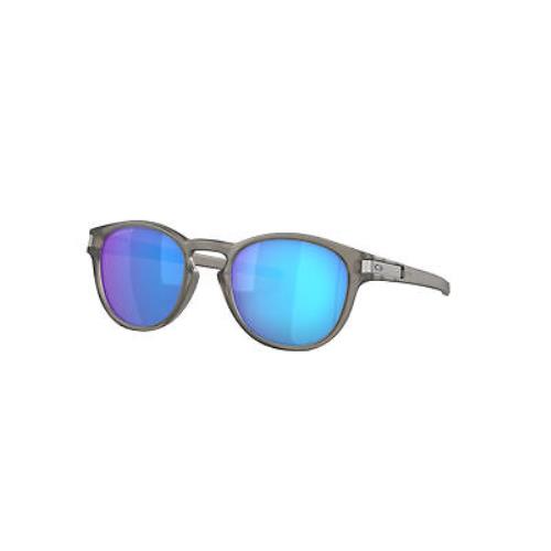 Oakley Latch Polarized Sunglasses Matte Grey Ink Prizm Sapphire Round - Frame: Gray, Lens: Blue