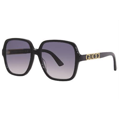 Gucci GG1189SA 002 Sunglasses Women`s Black/gold/grey Lenses Square Shape 59mm - Frame: Black, Lens: Gray