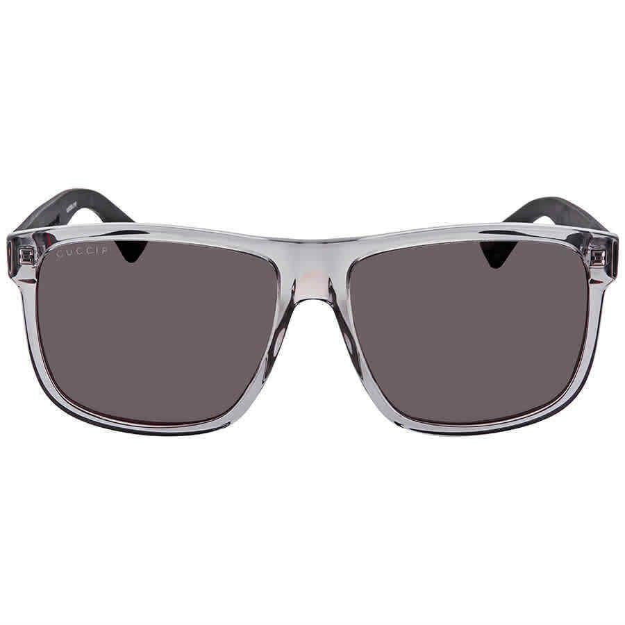 Gucci Grey Rectangular Polarized Men`s Sunglasses GG0010S 004 58 GG0010S 004 58