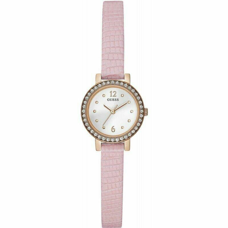 Guess W0735L4 Pink Leather Strap Rose Gold Glitz Women`s Watch