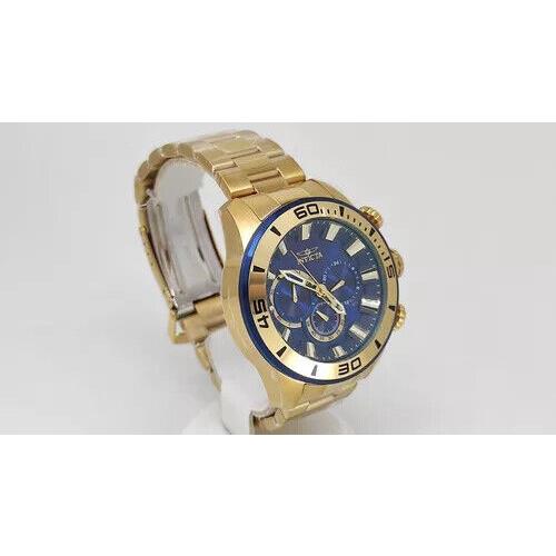 Invicta Men`s Pro Diver Quartz Chronograph Blue Dial Stainless Steel Gold Watch