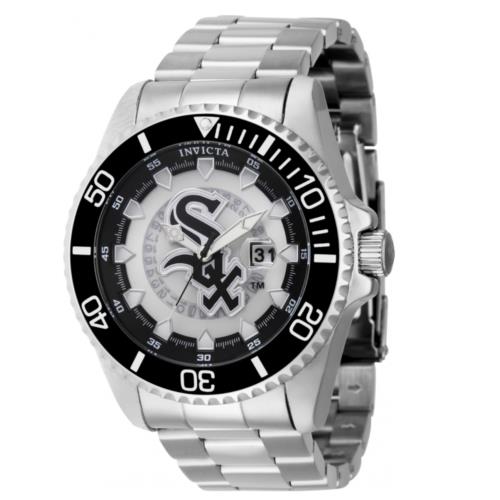 Invicta Mlb Chicago White Sox Men`s 47mm Limited Stainless Quartz Watch 43459 - Dial: Black, Band: Silver, Bezel: Black