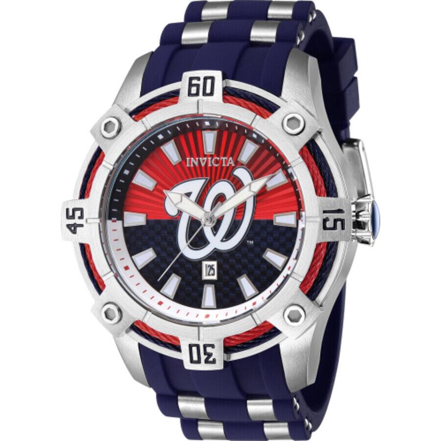 Invicta Mlb Washington Nationals Quartz Men`s Watch 43299 - Dial: Red and White and Blue, Band: Two-tone (Blue and Silver-tone), Bezel: Silver-tone