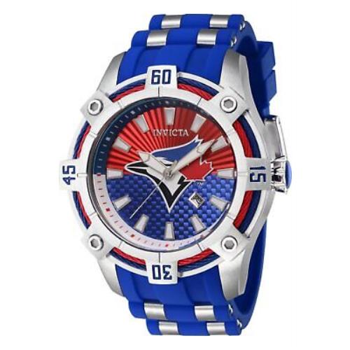 Invicta Men`s 43298 Mlb Toronto Blue Jays Quartz Red White Blue Dial Watch - Blue, Red, White