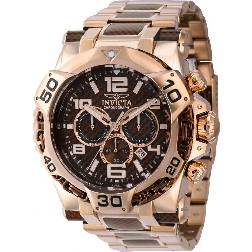 Invicta Men`s Mammoth 53mm Chronograph Brown Dial Quartz Rose Gold Watch 38796 - Brown Dial, Brown Band, Brown Bezel