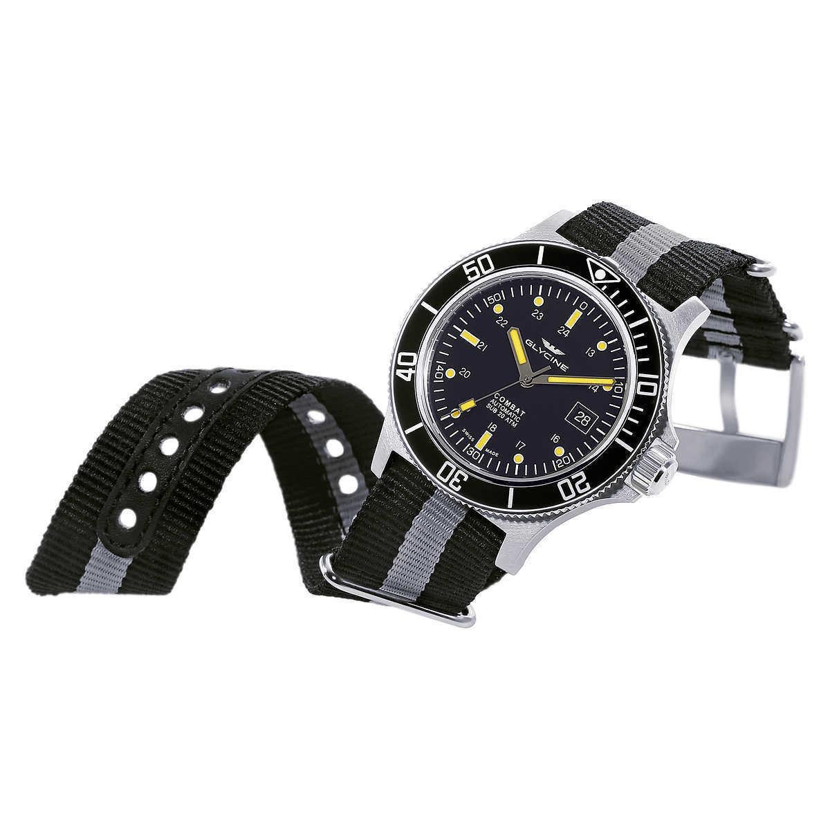 Glycine watch Combat SUB - Black Dial, Silver Band