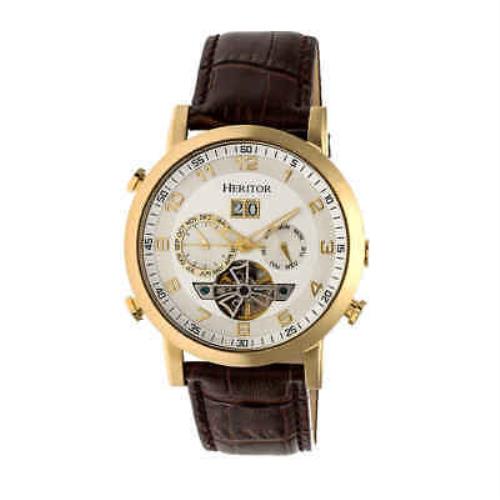 Heritor Edmond Automatic Silver Dial Men`s Watch HR6203 - Silver (Open Heart) Dial, Brown Band
