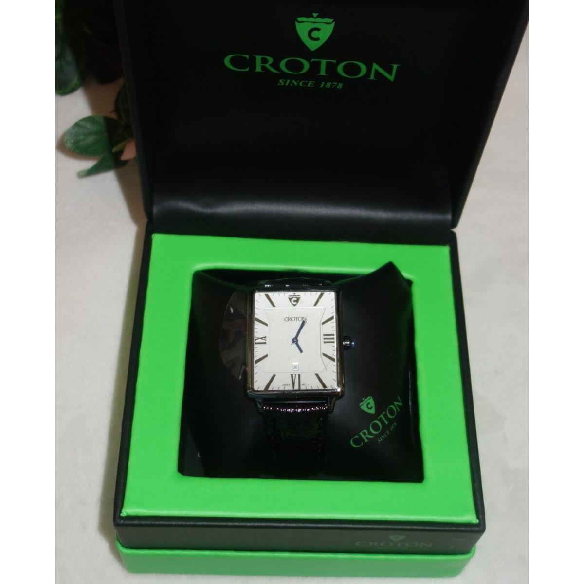 Croton Men`s Aristocrat Silver Dial Black Leather Watch CN307412
