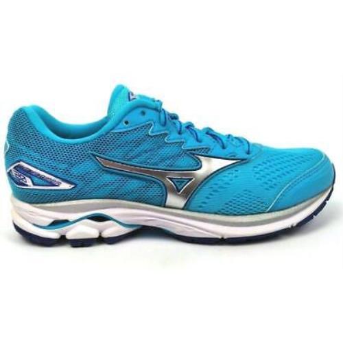 Mizuno Women`s Wave Rider 20 Lace Up Lightweight Running Shoes Blue Silver White