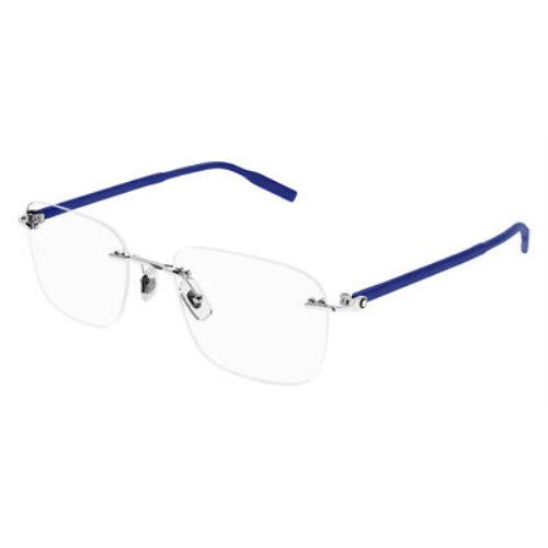 Montblanc MB0222O Eyeglasses Men Blue Square 55mm - Frame: Blue, Lens: