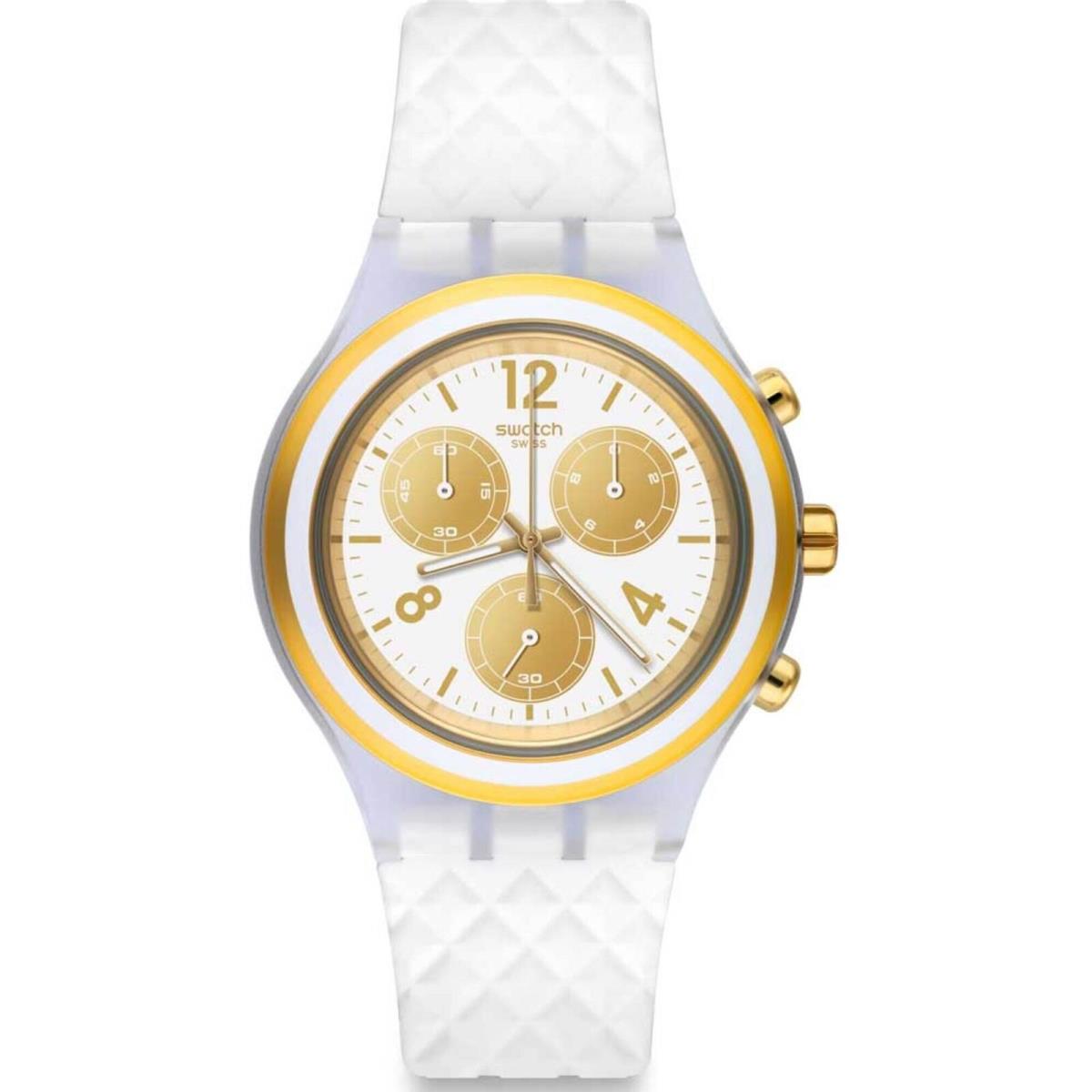 Swatch Men`s Watch Elegolden Chronograph White and Gold Tone Dial SVCK1008