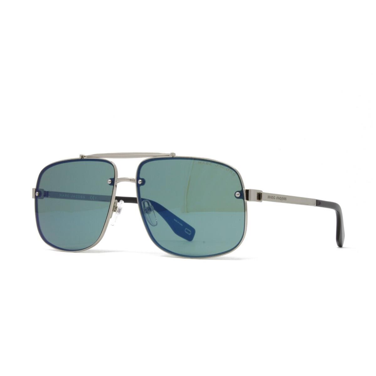 Marc Jacobs Square Men`s Sunglasses 318S 3YG Silver 61mm Green Blue Mirror Lens - Frame: Silver, Lens: Green Blue