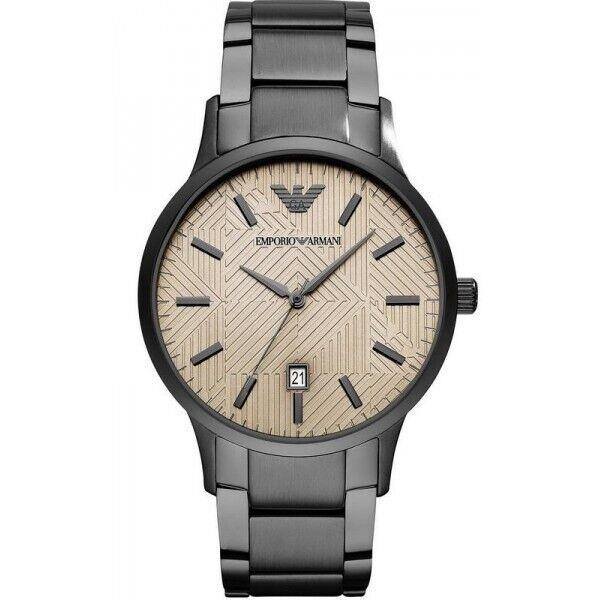 Emporio Armani Renato AR11120 Beige Dial Gunmetal Black Bracelet Men`s Watch