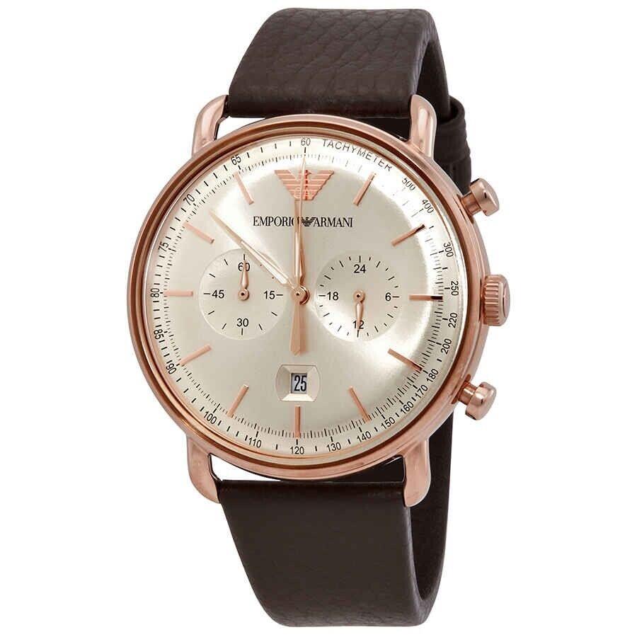 Emporio Armani Aviator AR11106 Gray Sunray Dial Rose Gold Mens Chronograph Watch