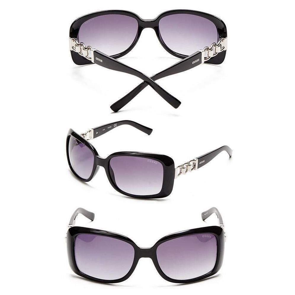 Guess Black+silver Contoured Plastic Frame Black Lens Chain Link Sunglasses