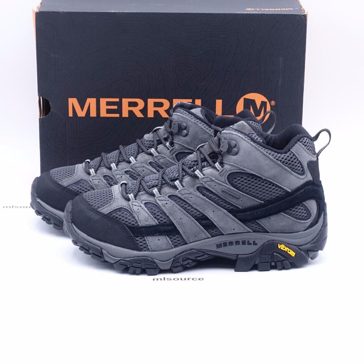 Size 12 Wide 2E Men`s Merrell Moab 2 Mid Waterproof Hiking Shoes J06055 Granite