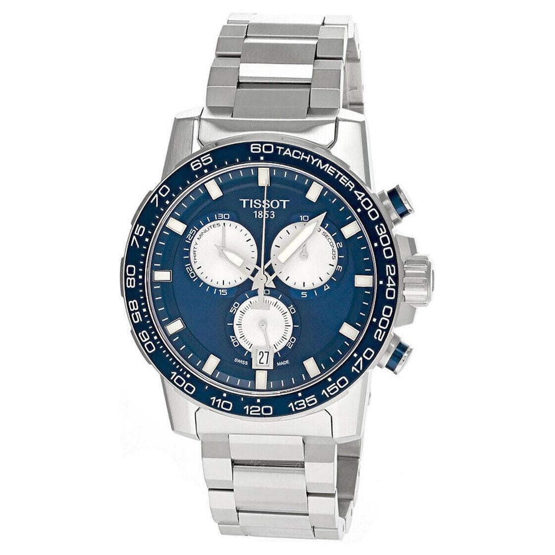 Tissot Supersport Chrono 45.5MM Blue Dial SS Men`s Watch T1256171104100 - Blue Dial, Silver Band, Silver Bezel
