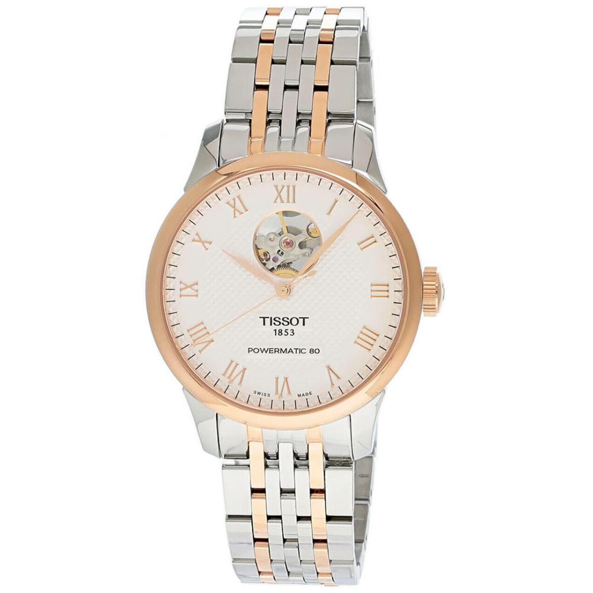 Tissot LE Locle 80 Open Heart Two-tone SS Men`s Watch T0064072203302 - Silver Dial, Silver& Rose Gold 5N Band, Rose Gold Bezel