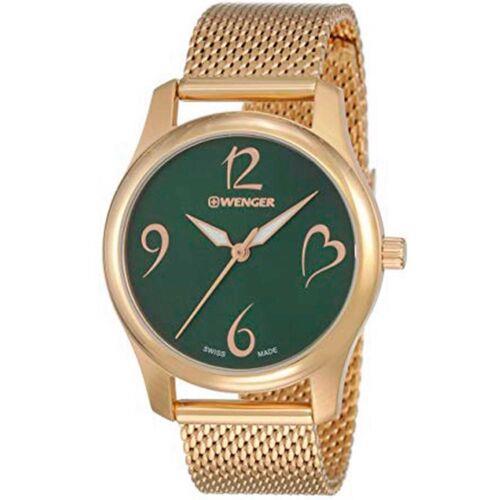 Wenger Women`s Watch City Very Lady Analog Green Dial Mesh Bracelet 01.1421.121 - Green Dial, Yellow Band