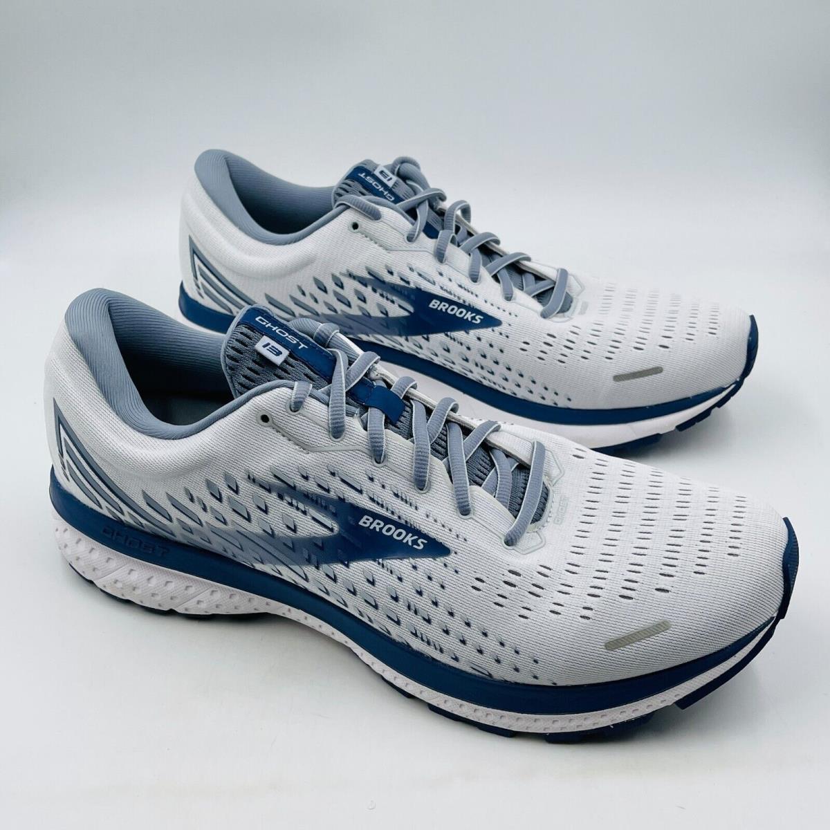 Brooks Ghost 13 White Grey Blue Running Shoes 1103481D161 Men`s Size 14