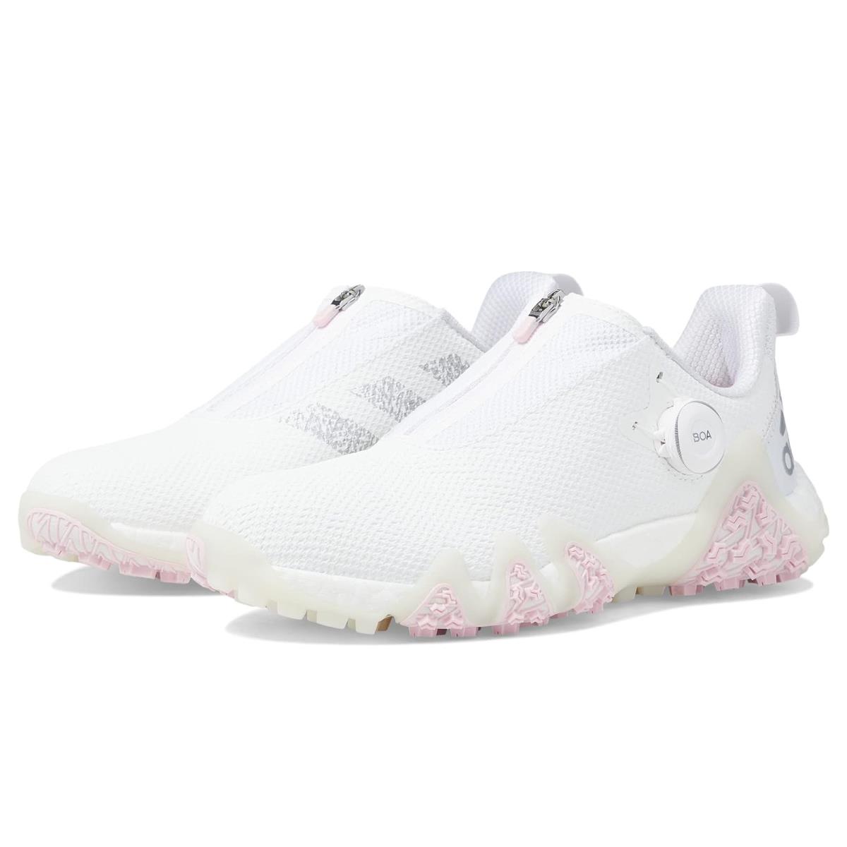 Woman`s Shoes Adidas Golf Codechaos 22 Boa Spikeless Golf Shoe Footwear White/Silver Metallic/Clear Pink