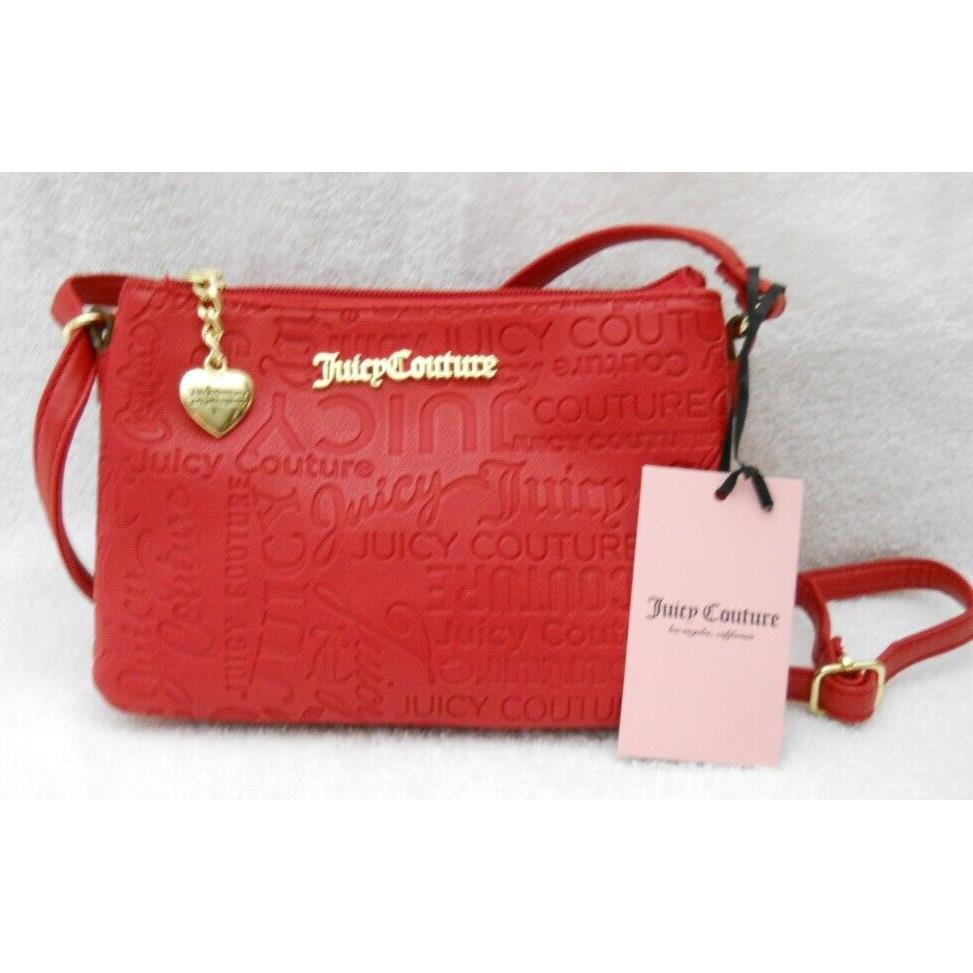 Juicy Couture Word Search Lipstick Red Crossbody Purse Bag Gold Hardware