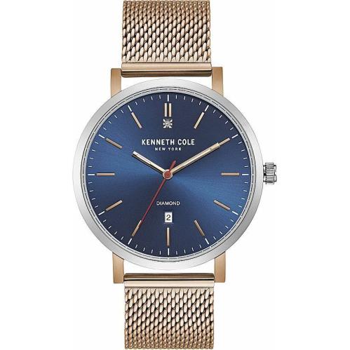 Kenneth Cole Diamond Men s KC50924003 Rose Gold Mesh Blue Dial Watch - Blue, Dial: Blue