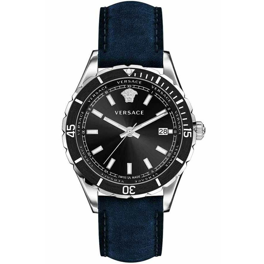 Versace Men`s VE3A00220 Hellenyium 42mm Quartz Watch - Dial: Black, Band: Blue, Other Dial: Black