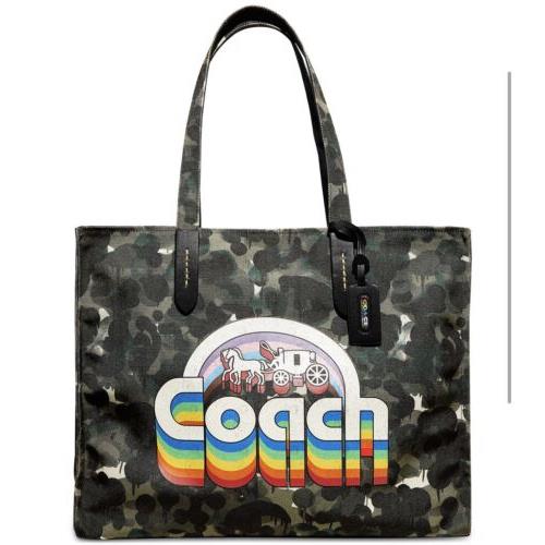 Coach Recycled Canvas Tote 42 with Camo Print and Rainbow Horse and Carriage