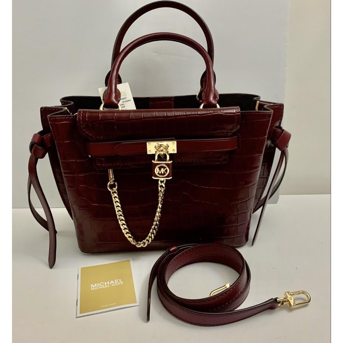 Michael Kors Hamilton Legacy Rare Embossed Small Leather Belted Satchel DK  Berry - Michael Kors bag - 070087706218 | Fash Brands