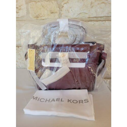 Michael Kors Hamilton Legacy Rare Embossed Small Leather Belted Satchel DK Berry